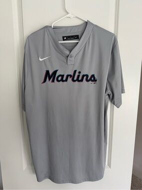 Nike Grey Marlins Short-Sleeve Baseball Jersey